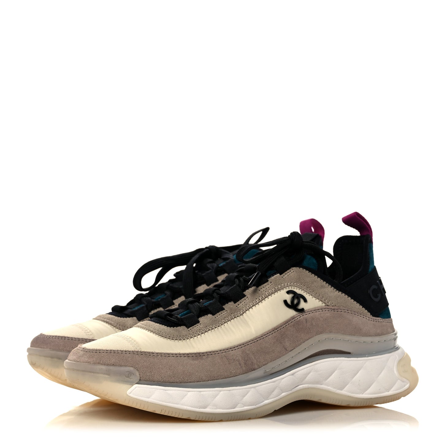 Suede Calfskin Nylon Grosgrain CC Sneakers 38 Beige Pink