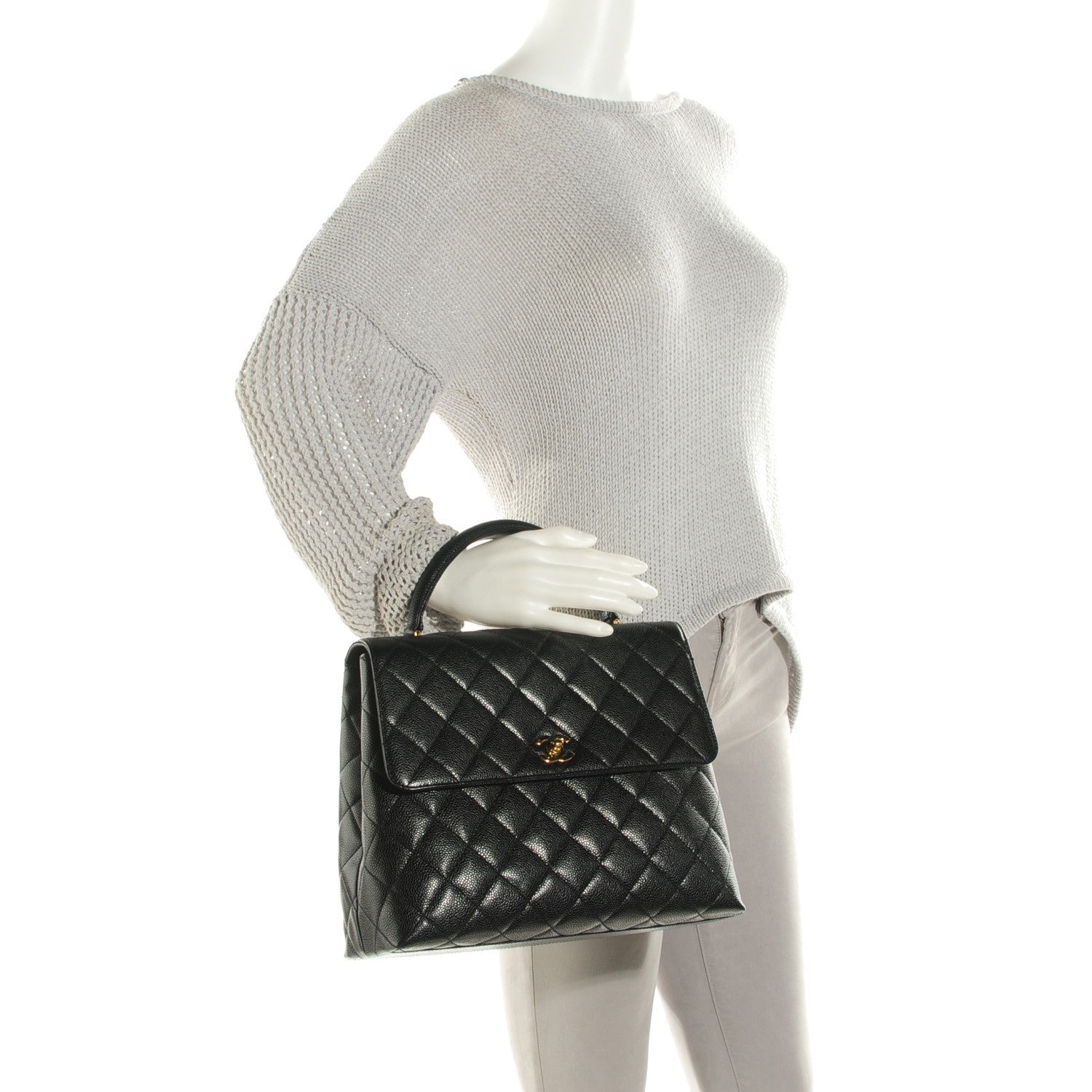 Chanel Caviar Quilted Jumbo Kelly Flap Black 2 of 9