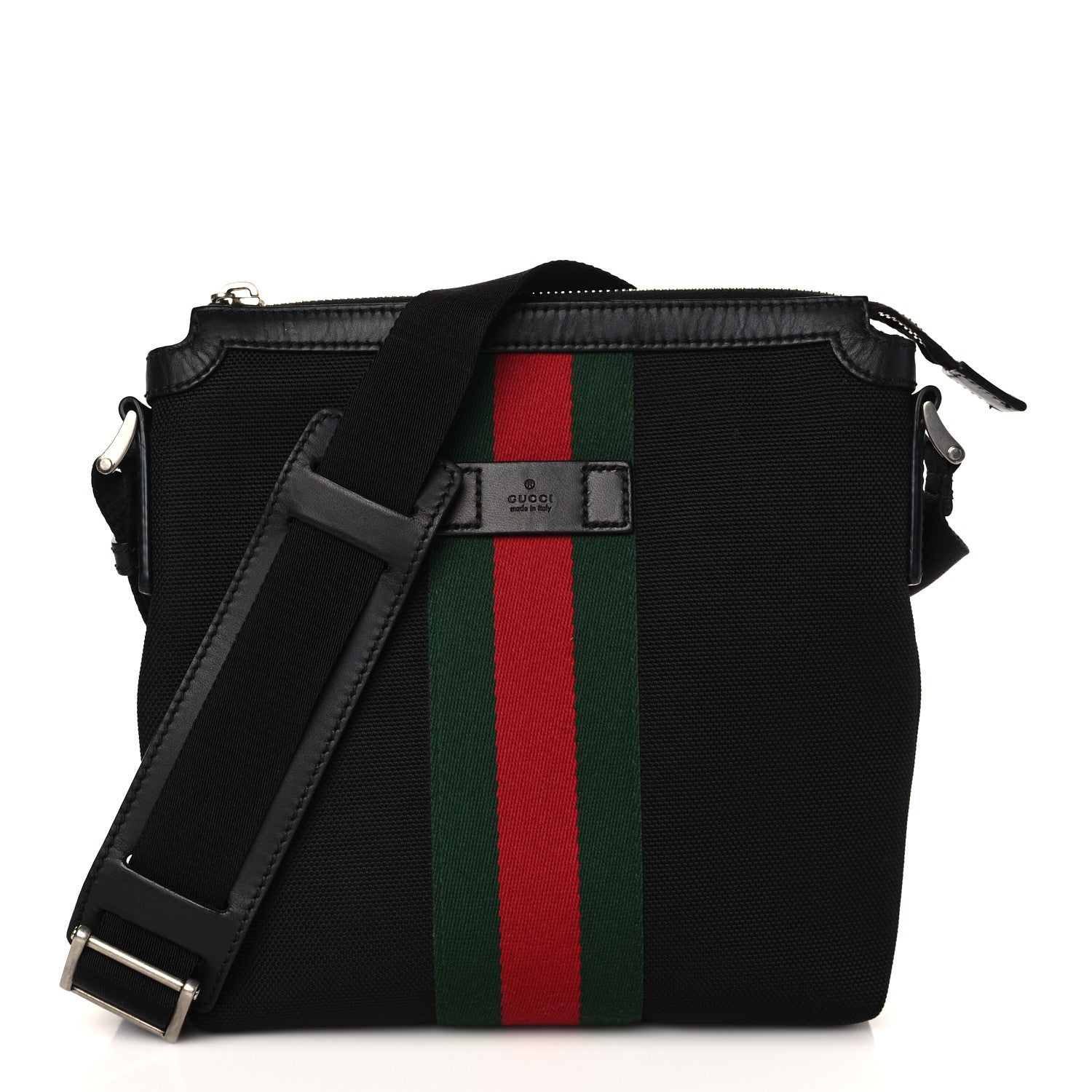 Gucci Techno Canvas Selleria Calfskin Web Small Flat Messenger Bag Black 1 of 8