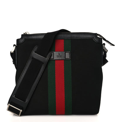 Gucci Techno Canvas Selleria Calfskin Web Small Flat Messenger Bag Black 1 of 8