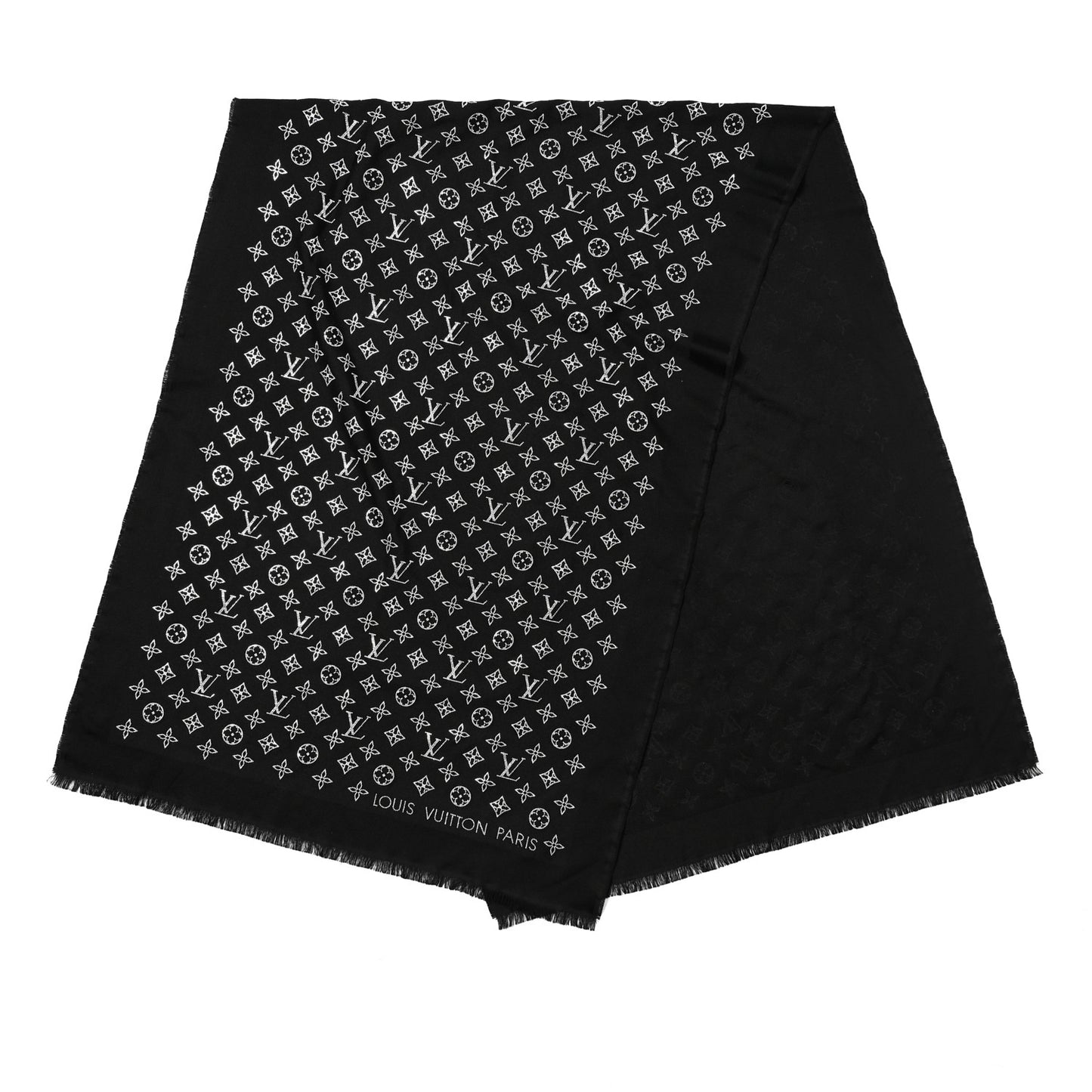 Wool Silk Allover Monogram Micro Stud More Monogram Shawl Black Silver