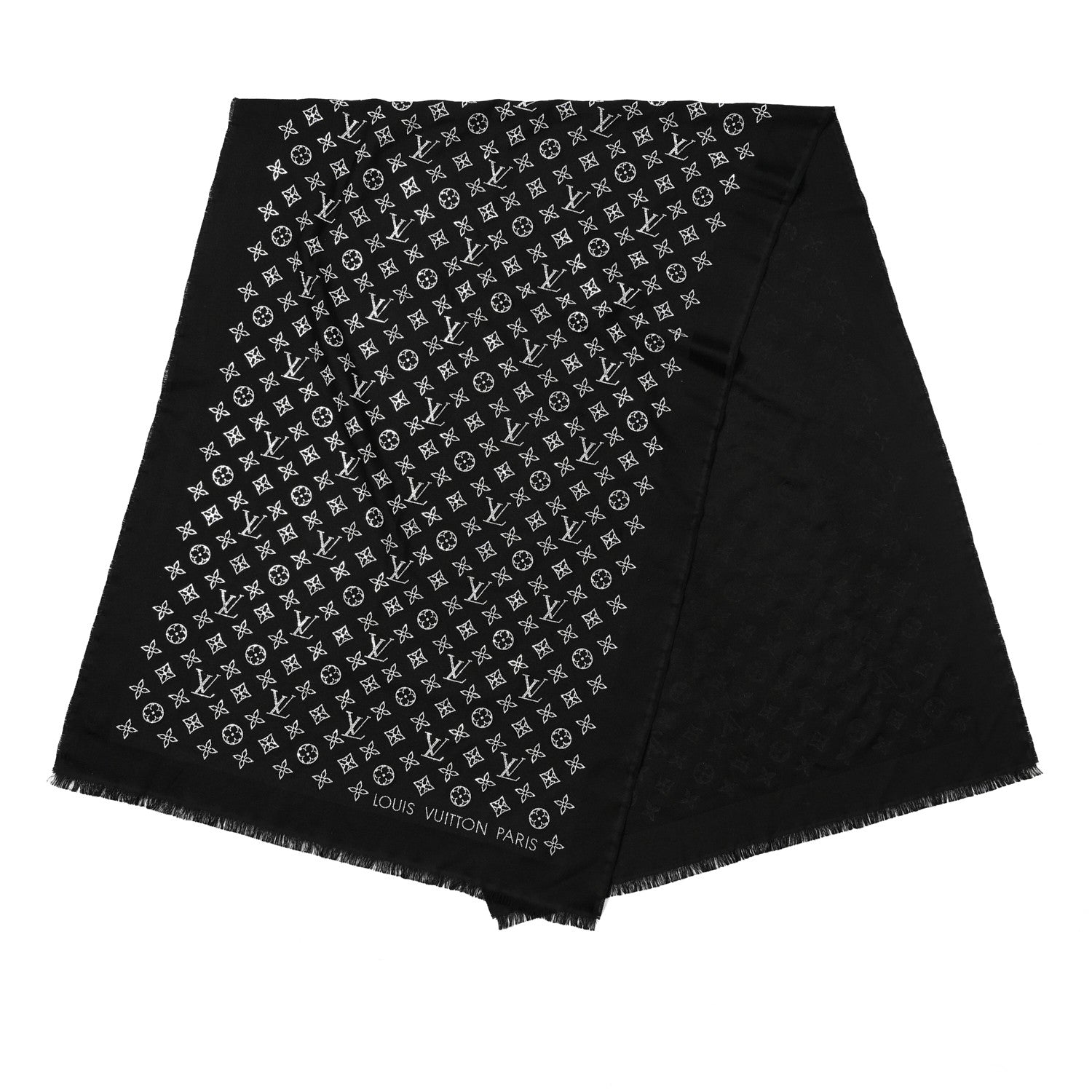 Louis Vuitton Wool Silk Allover Monogram Micro Stud More Monogram Shawl Black Silver 2 of 4