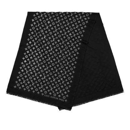 Louis Vuitton Wool Silk Allover Monogram Micro Stud More Monogram Shawl Black Silver 2 of 4