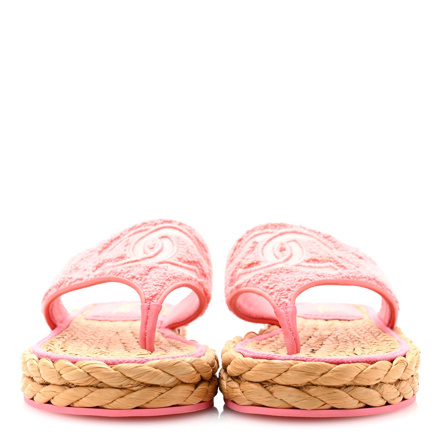 Terry Cloth Raffia CC Logo Thong Sandals 38 Pink