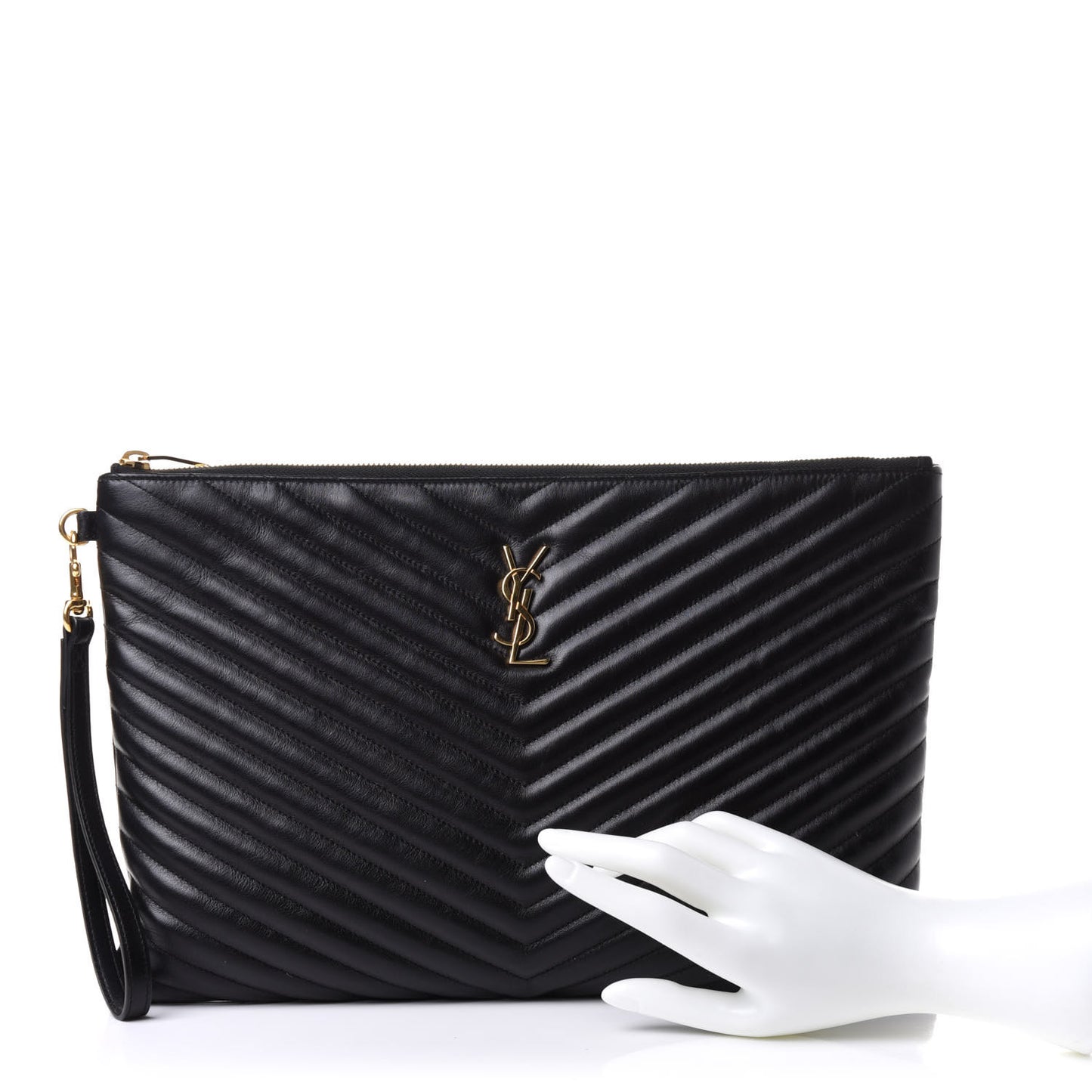 Calfskin Matelasse Chevron Monogram Document Holder Black