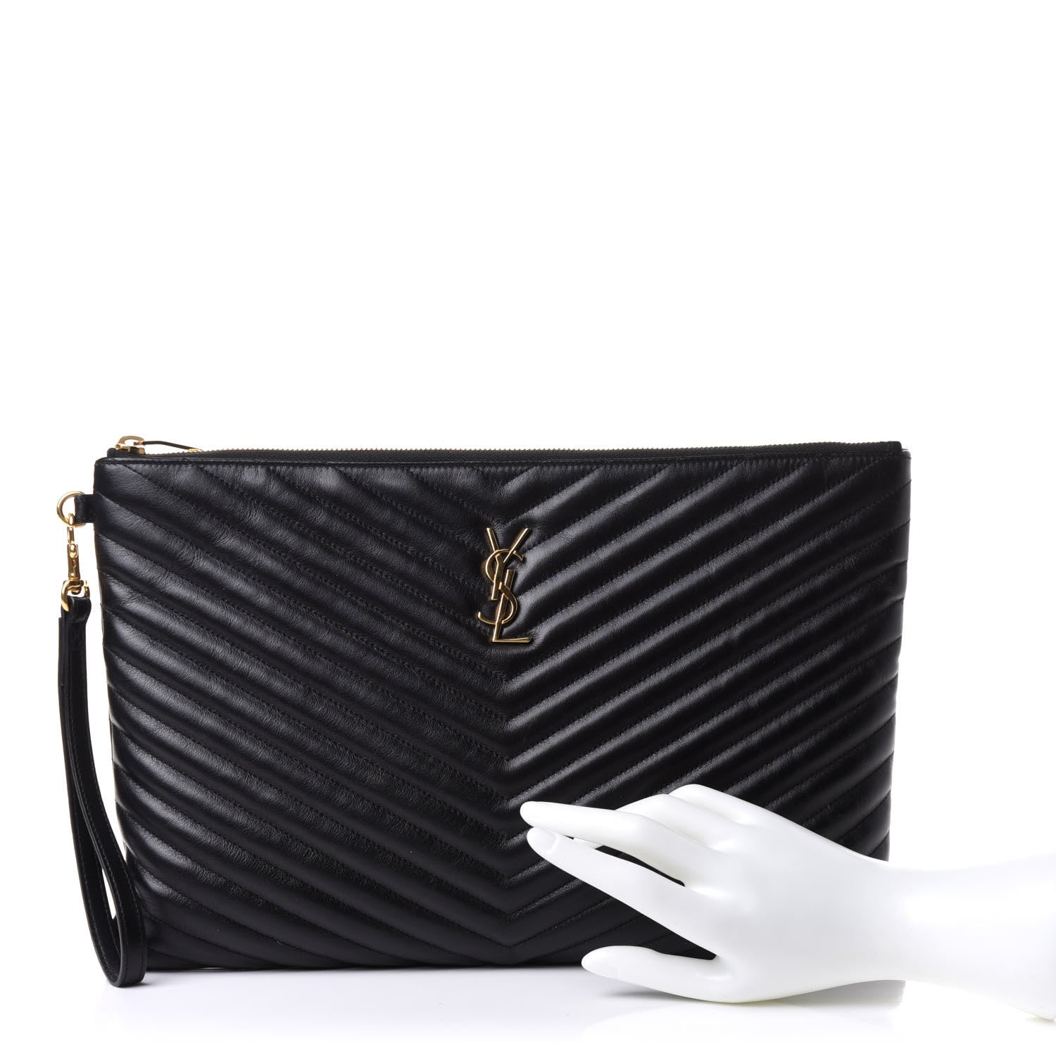 Saint Laurent Calfskin Matelasse Chevron Monogram Document Holder Black 2 of 8