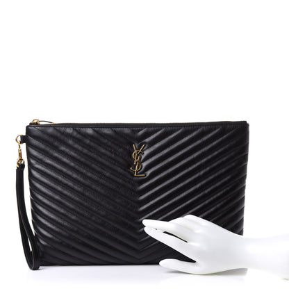 Saint Laurent Calfskin Matelasse Chevron Monogram Document Holder Black 2 of 8