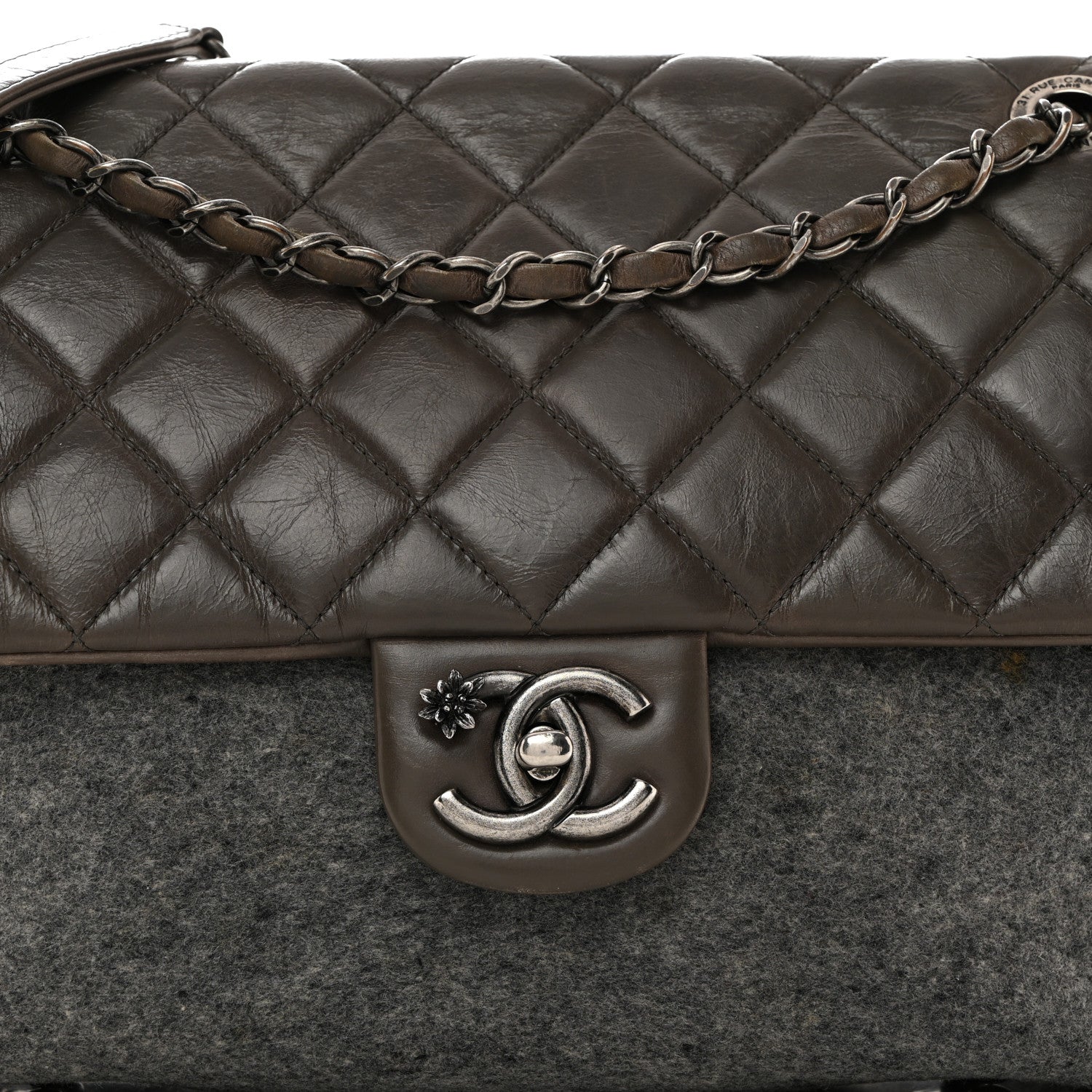Chanel Felt Glazed Calfskin Quilted Edelweiss Flower Flap Grey 8 of 10