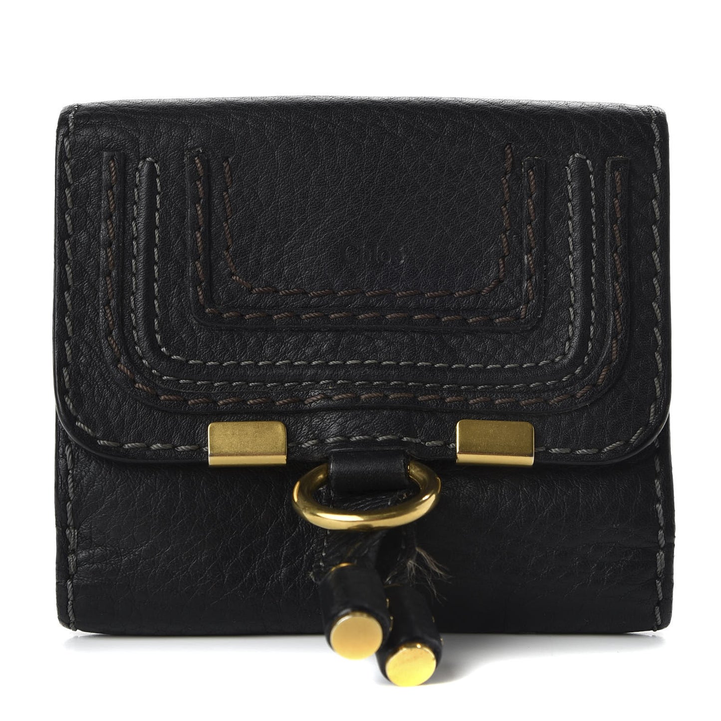 Grained Calfskin Marcie Square Wallet Black