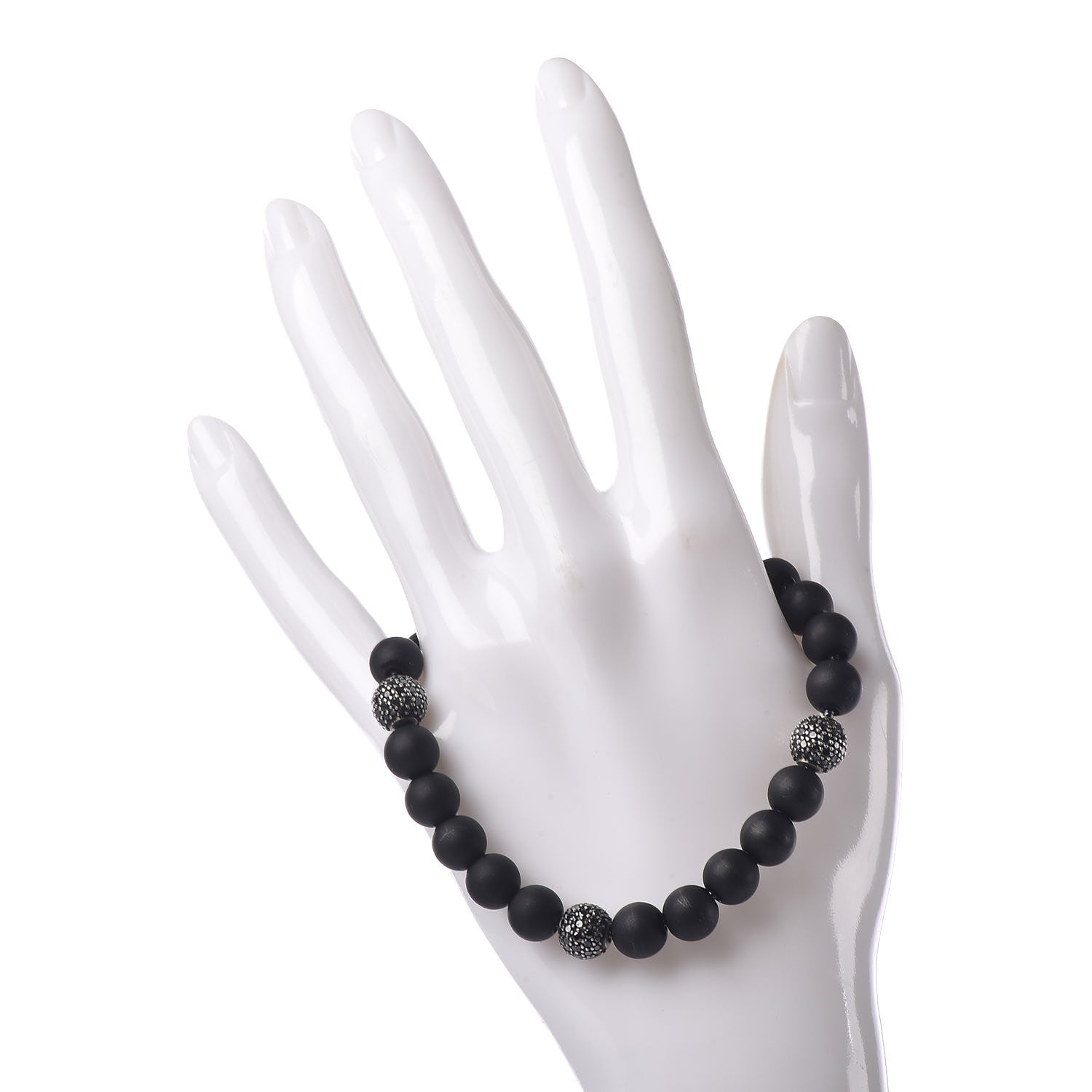 David Yurman Sterling Silver Black Diamond Onyx 8mm Spiritual Beads Bracelet 2 of 4