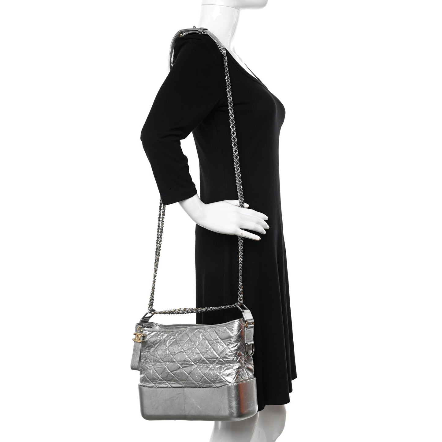 Metallic Aged Calfskin Quilted Medium Gabrielle Hobo Silver