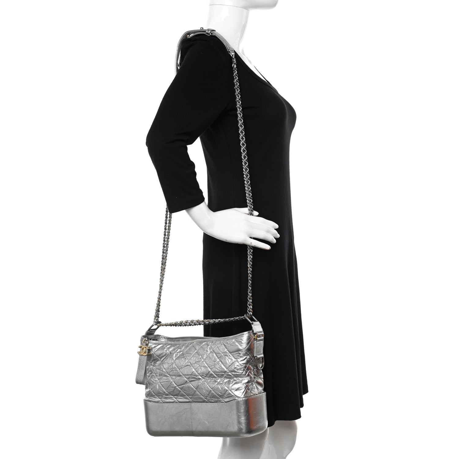 Chanel Metallic Aged Calfskin Quilted Medium Gabrielle Hobo Silver 2 of 13