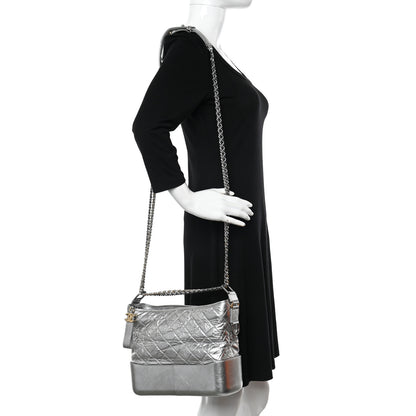 Chanel Metallic Aged Calfskin Quilted Medium Gabrielle Hobo Silver 2 of 13