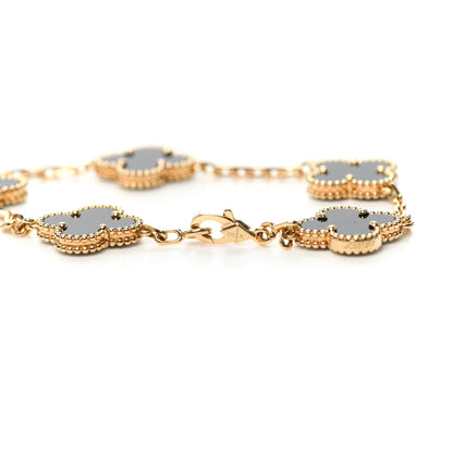 Van Cleef & Arpels 18K Yellow Gold Black Onyx 5 Motifs Vintage Alhambra Bracelet 4 of 8
