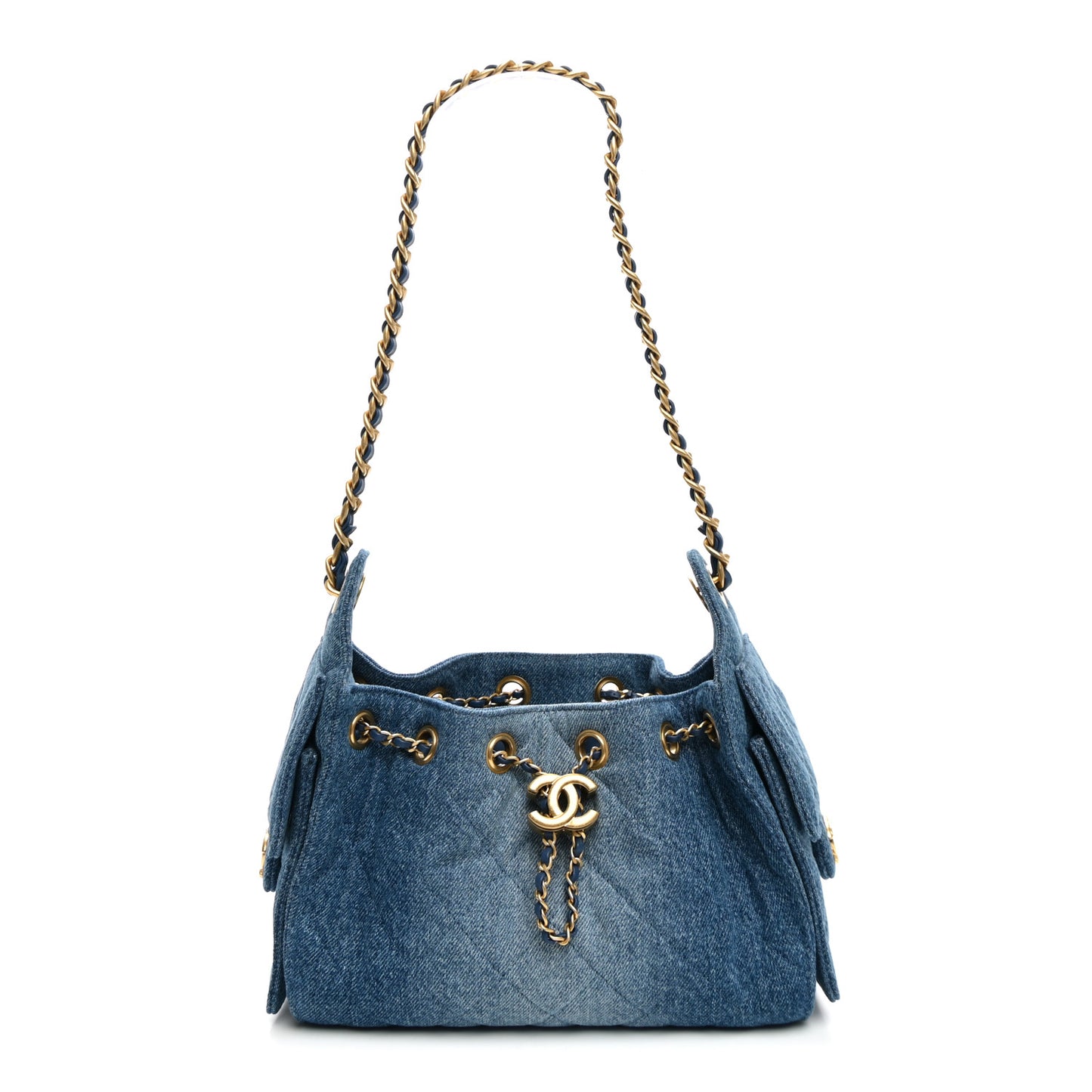 Washed Denim Quilted Mini Chanel 25 Handbag Blue