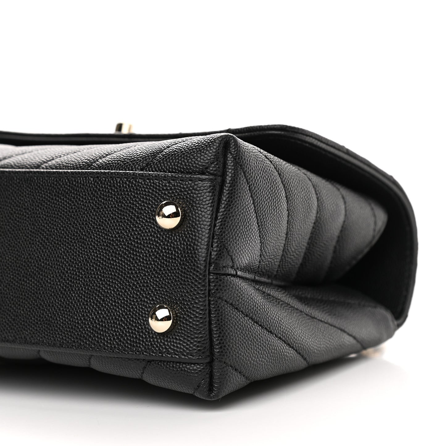 Caviar Chevron Quilted Mini Coco Handle Flap Black