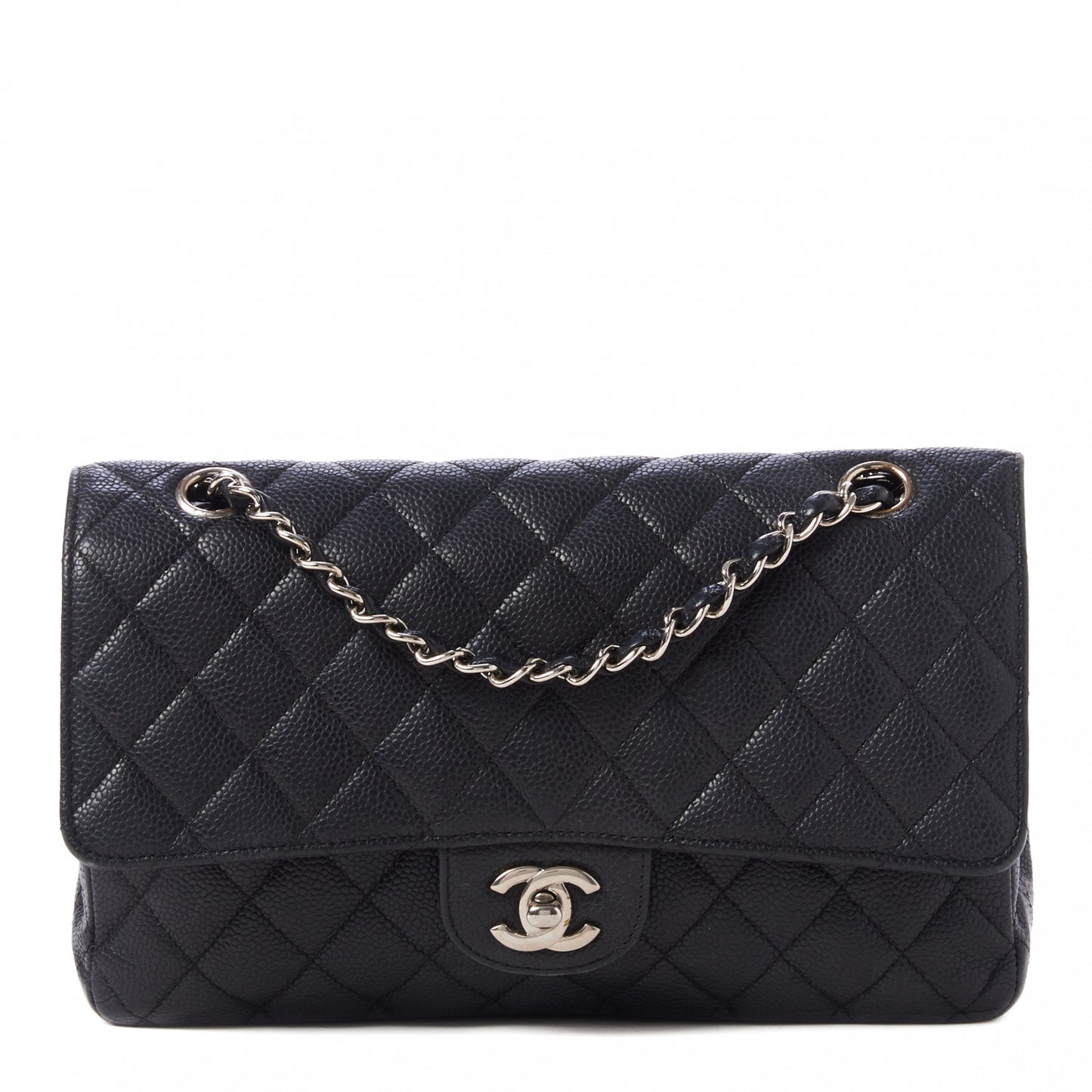 Caviar Quilted Medium Double Flap Black