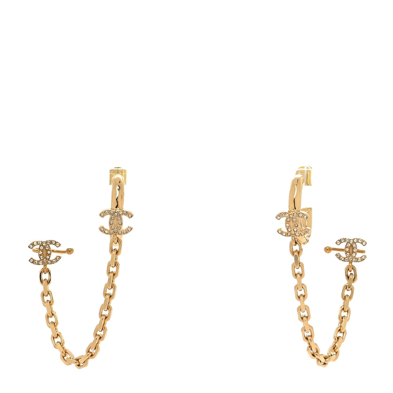 Chanel Crystal CC Chain Drop Earrings Gold 1 of 4