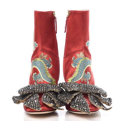 Gucci Silk Satin Malaga Kid Embroidered Candy Dragon Block-Heel Ankle Boot 36 Red 3 of 15