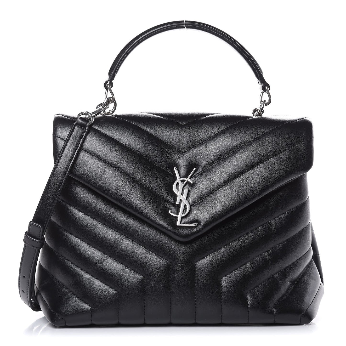Calfskin Y Quilted Monogram Medium Loulou Satchel Black