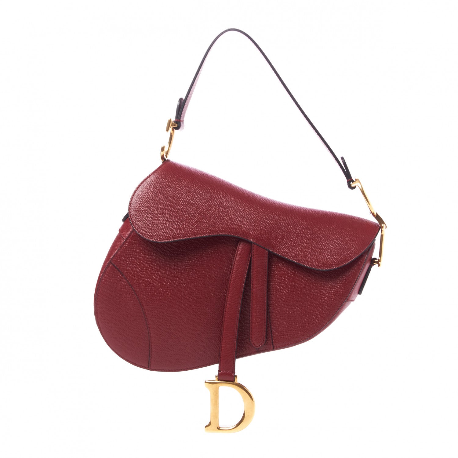 Christian Dior Grained Calfskin Saddle Bag Burgundy 1 of 8