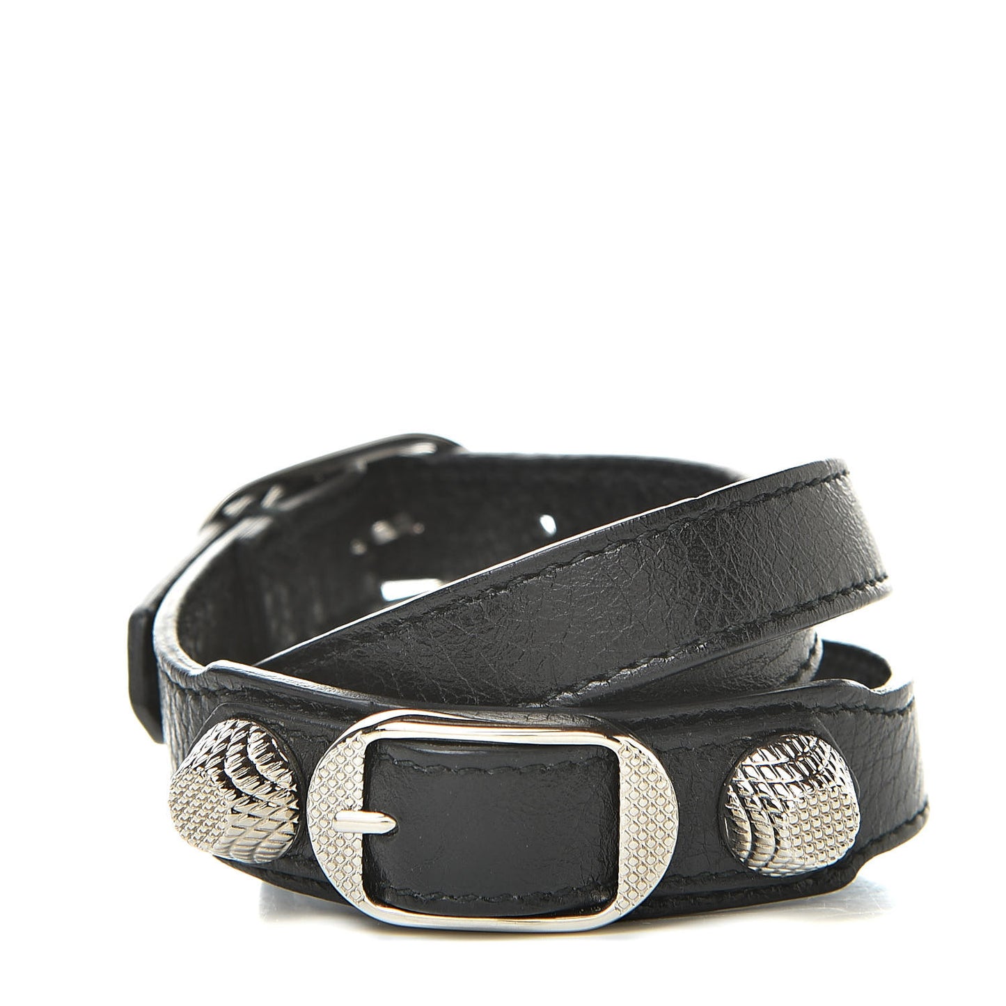 Agneau Giant Silver Hardware Triple Tour M Bracelet Black