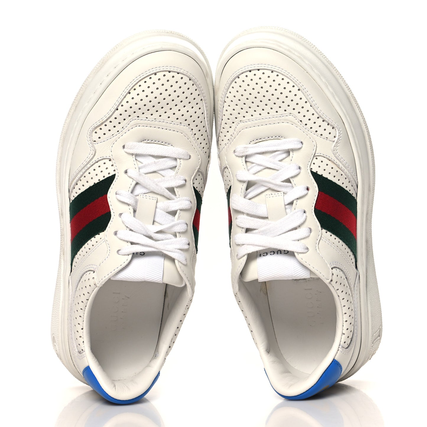 Calfskin Web Perforated Womens Platform 55mm Sneakers 37 White Bright Splash