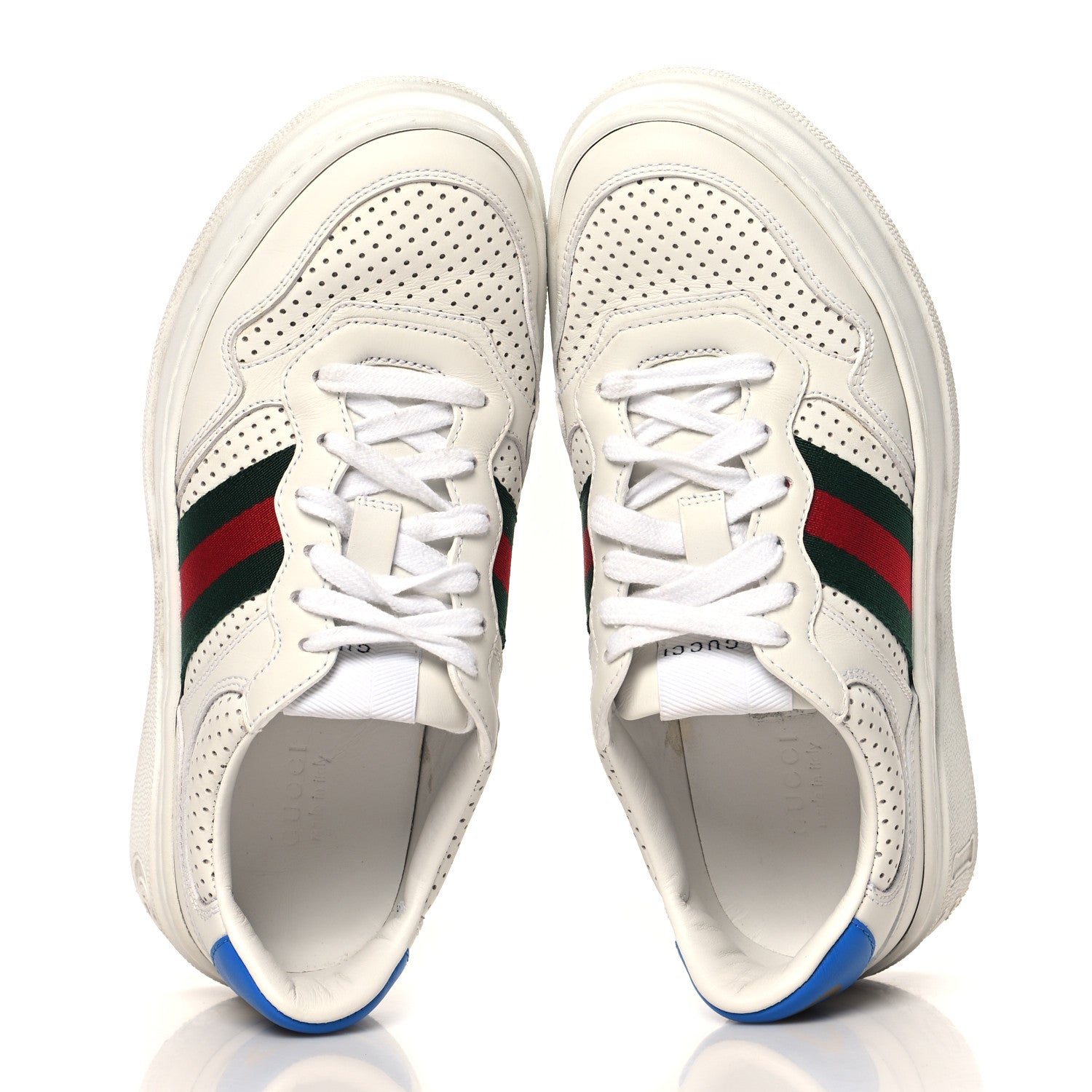 Gucci Calfskin Web Perforated Womens Platform 55mm Sneakers 37 White Bright Splash 2 of 10