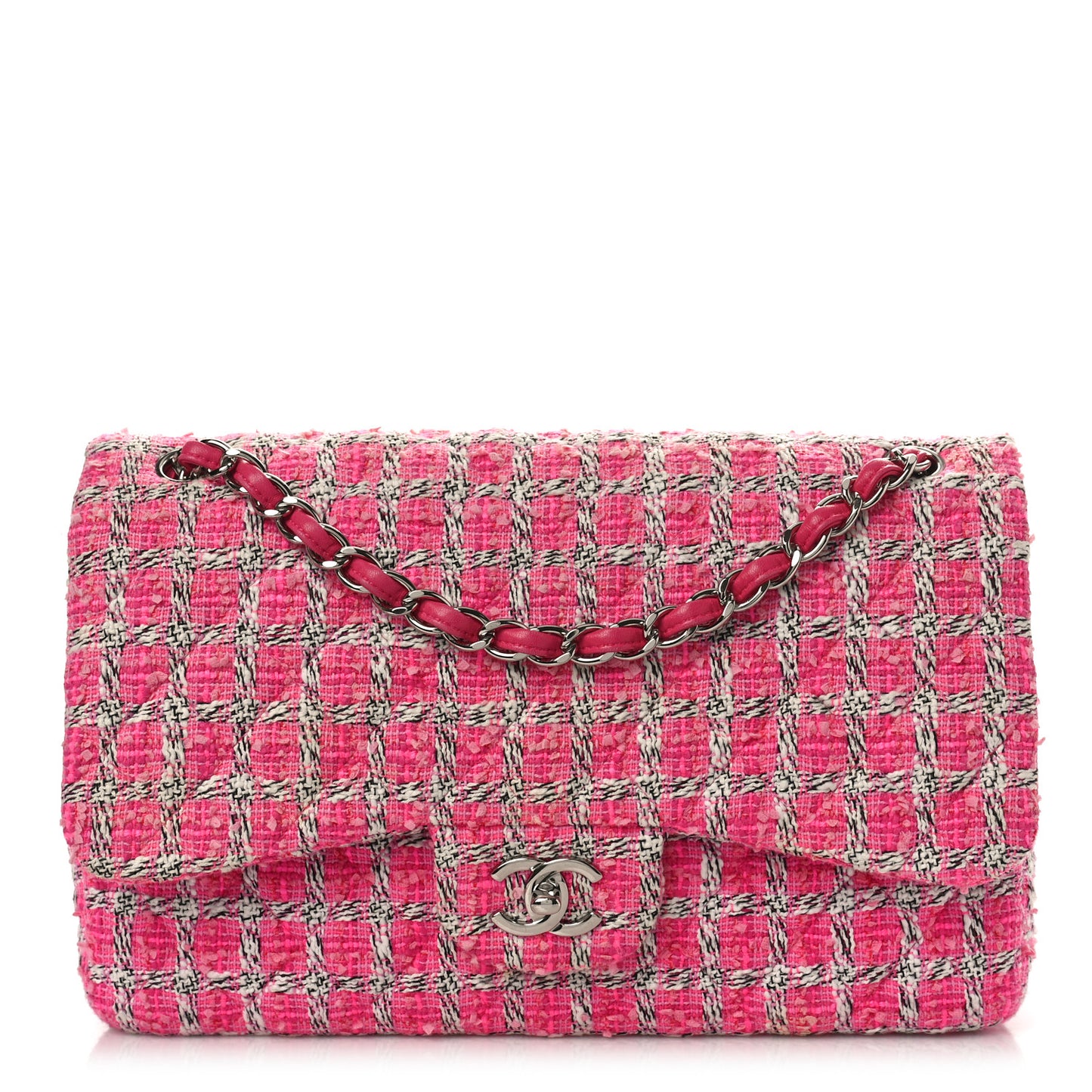 Tweed Quilted Jumbo Double Flap Hot Pink