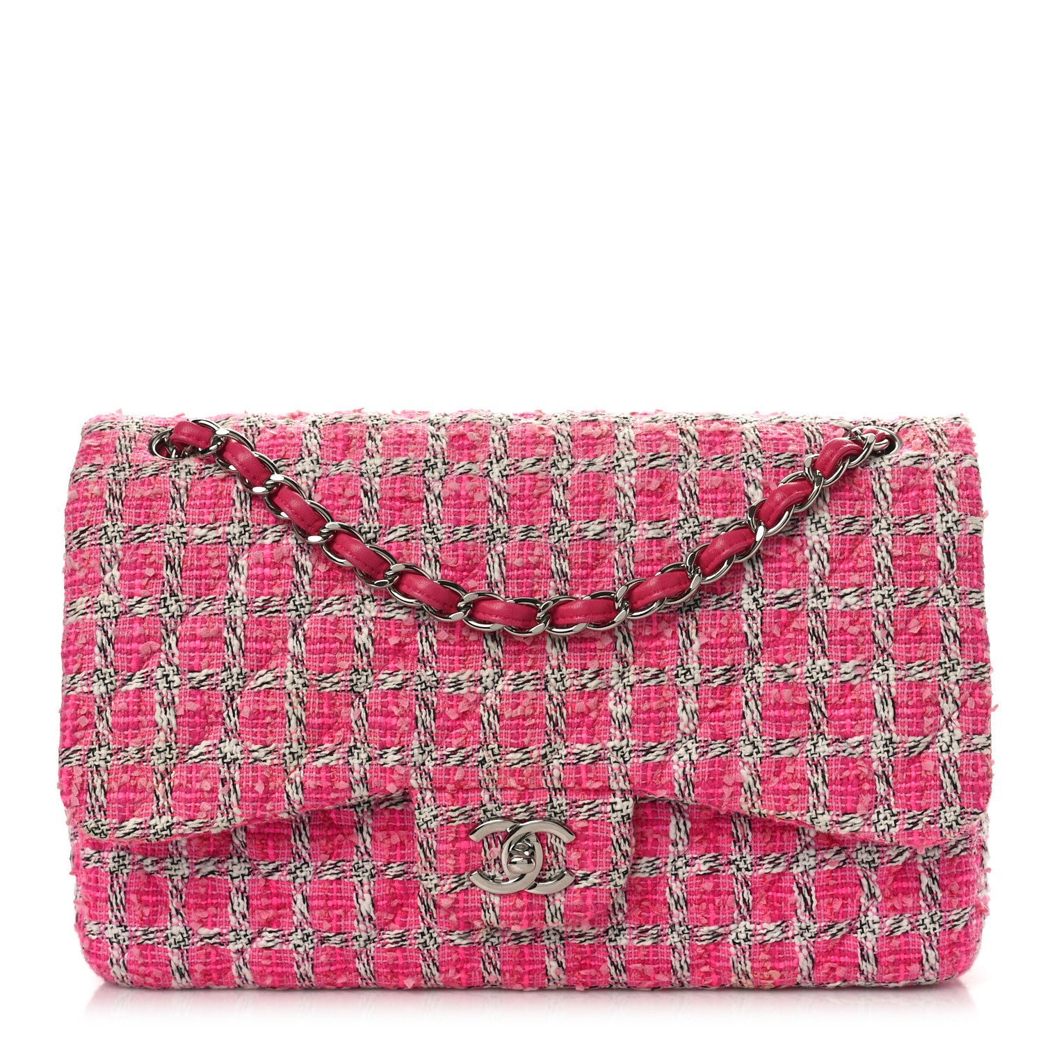 Chanel Tweed Quilted Jumbo Double Flap Hot Pink 1 of 8
