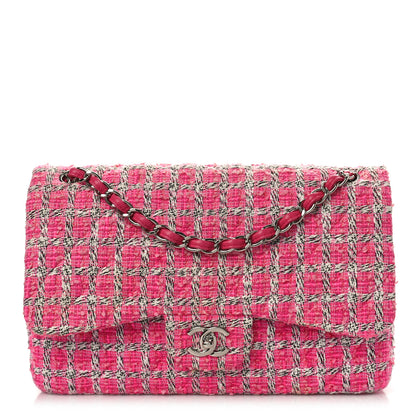 Chanel Tweed Quilted Jumbo Double Flap Hot Pink 1 of 8