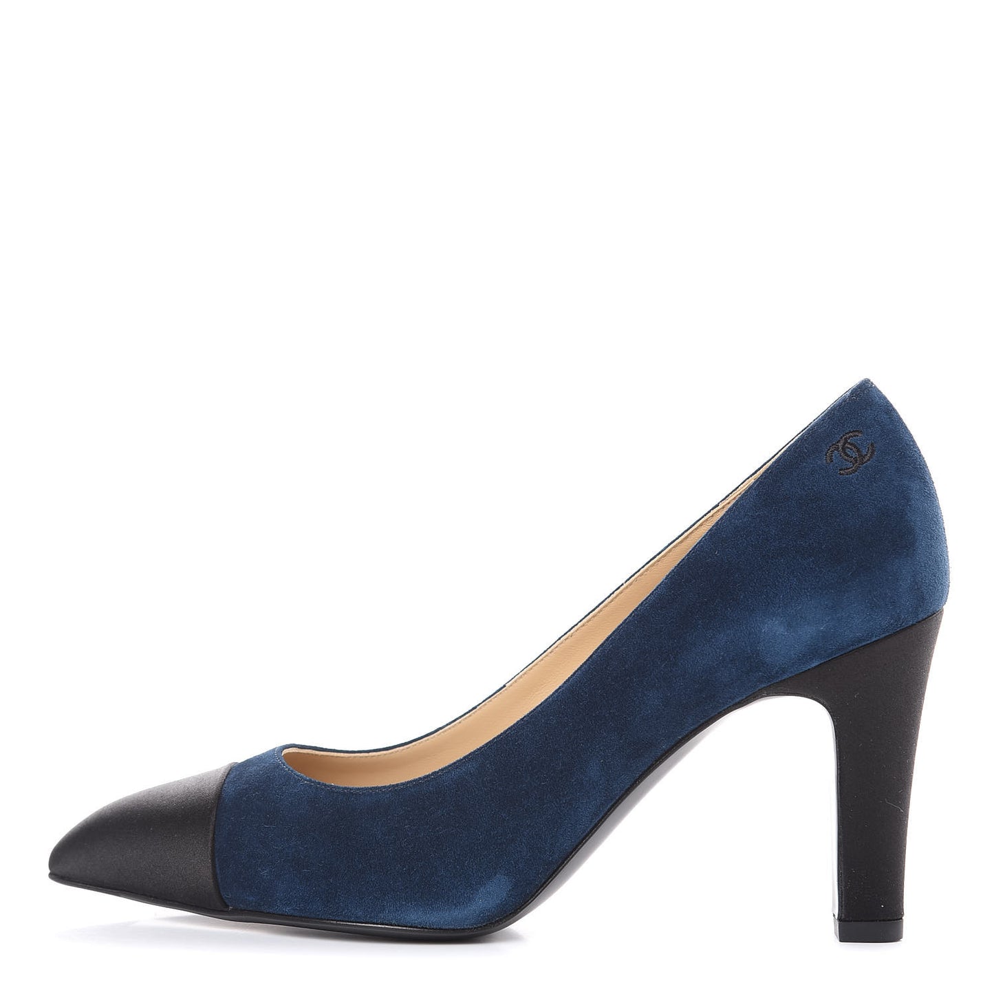 Suede Satin Cap Toe Gabrielle Pumps 37 Navy Black