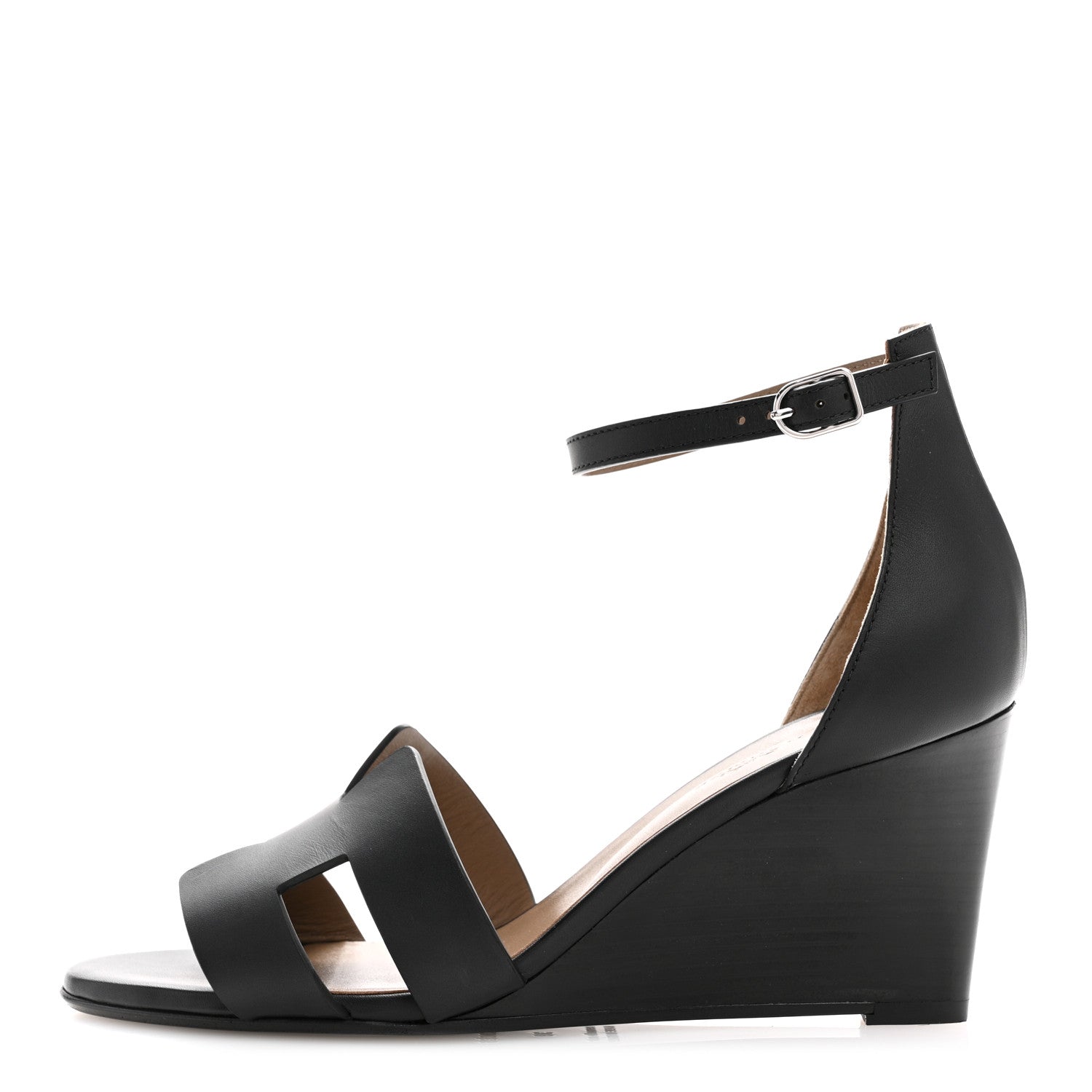 Hermes Calfskin Legend Wedge Sandals 39 Black 1 of 10