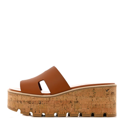 Hermes Calfskin Cork Eze 30 Sandals 37 Marron Glaise 1 of 11
