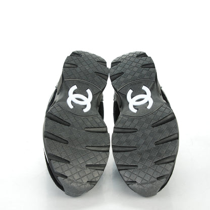 Chanel Suede Tweed Goatskin CC Sneakers 34.5 Black 5 of 8