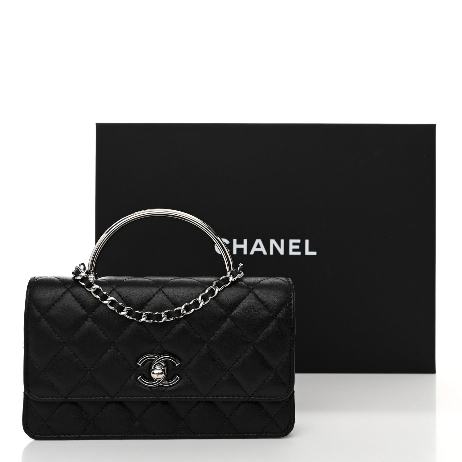 Chanel Lambskin Quilted Metal Top Handle Crossbody Flap Black 12 of 12