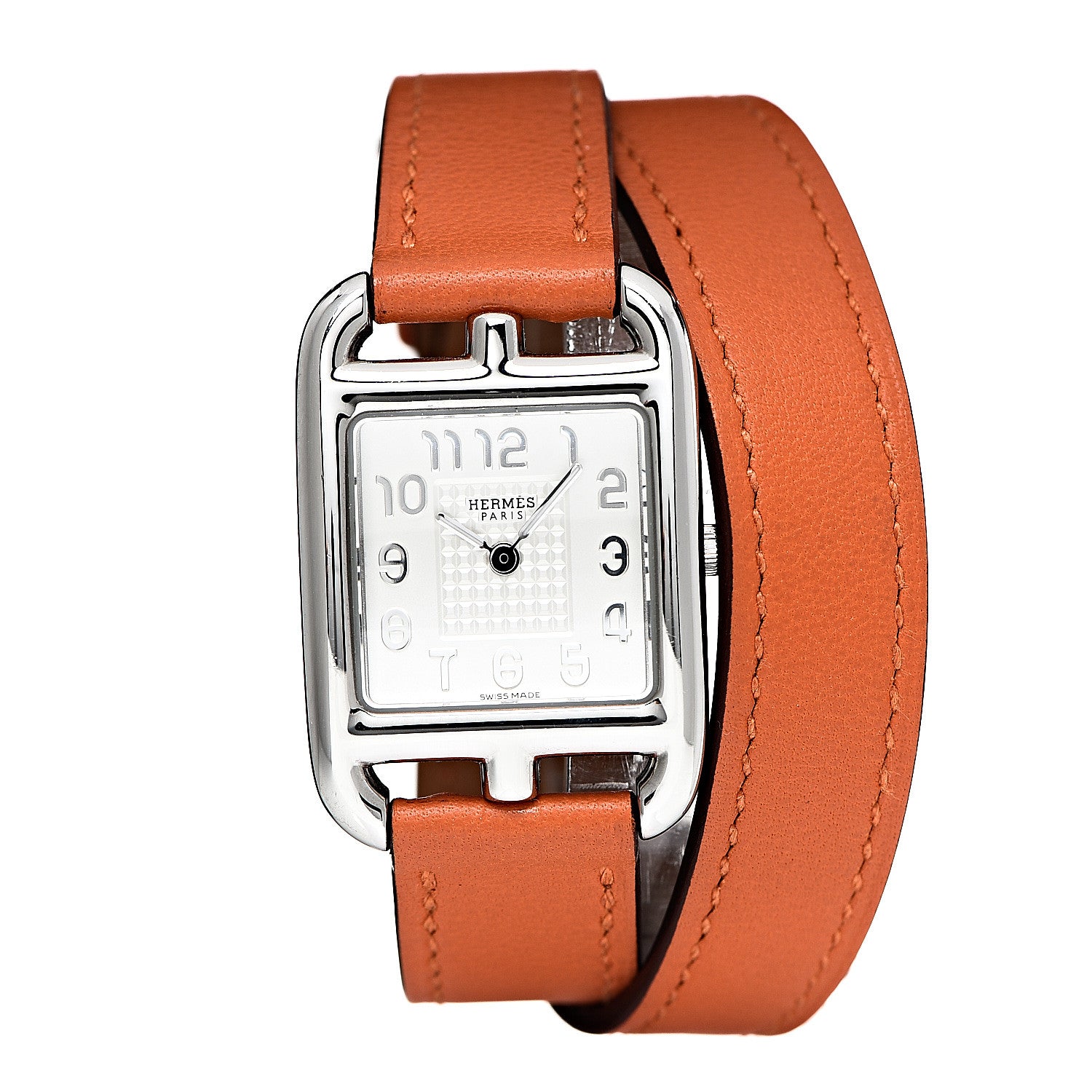 Hermes Stainless Steel Swift 23mm Cape Cod Double Tour Quartz Watch Orange 1 of 7