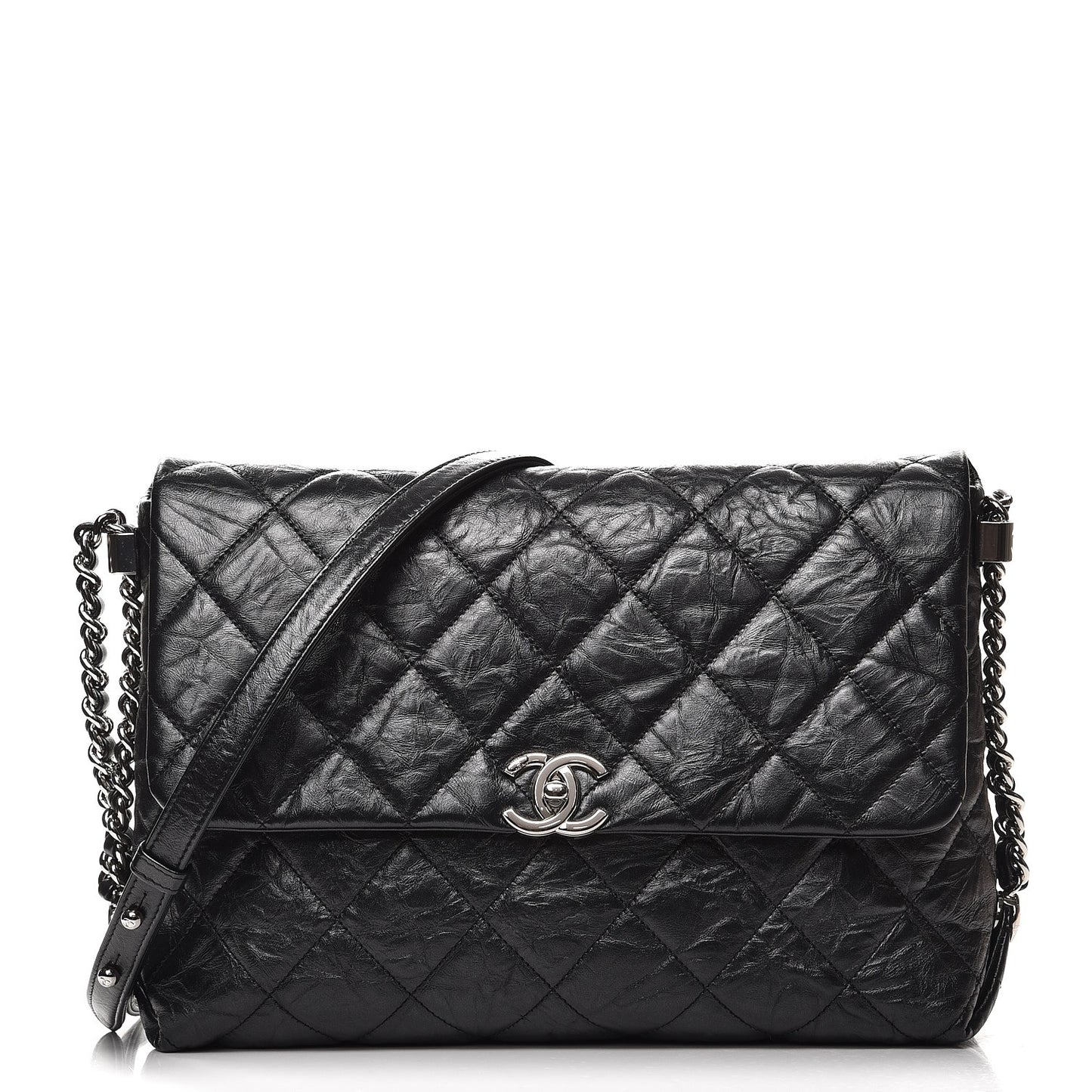 Crackled Aged Calfskin Big Bang Flap Black