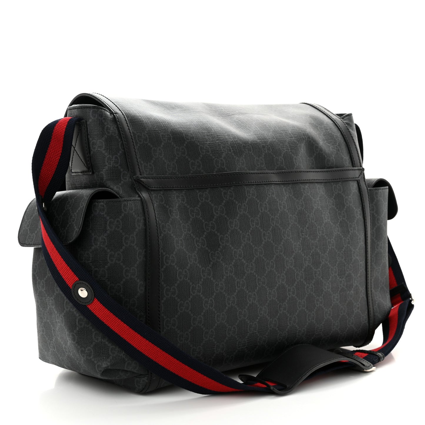 GG Supreme Monogram Web Messenger Diaper Bag Black Grey
