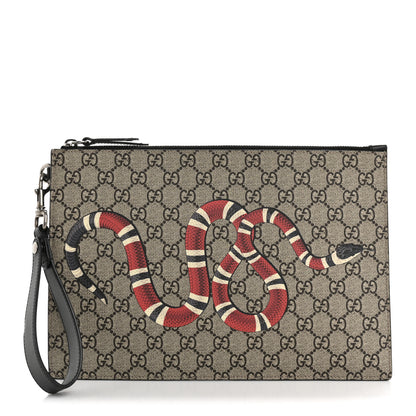 Gucci GG Supreme Monogram Kingsnake Zip Wristlet Pouch Beige Black 1 of 11