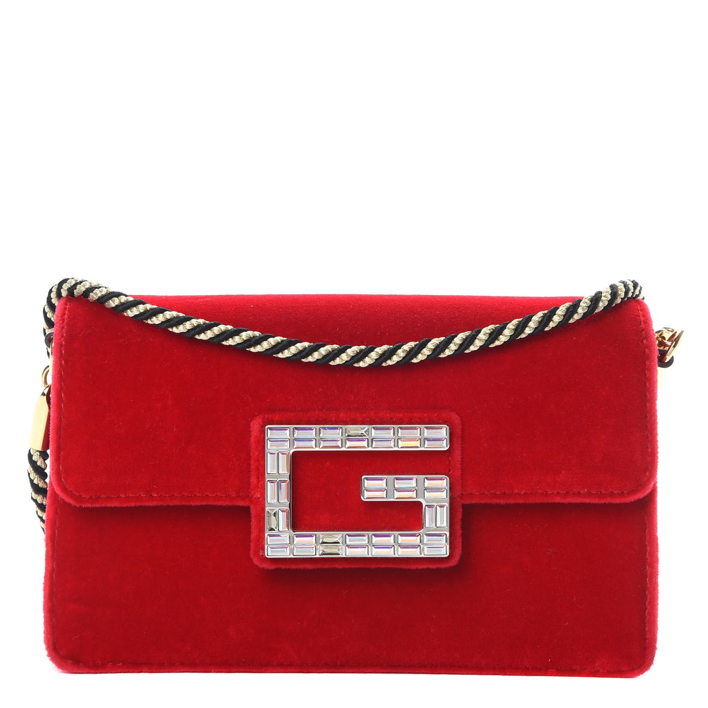 Velvet Crystal Square G Shoulder Bag Red