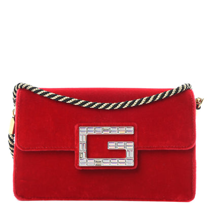 Gucci Velvet Crystal Square G Shoulder Bag Red 1 of 14