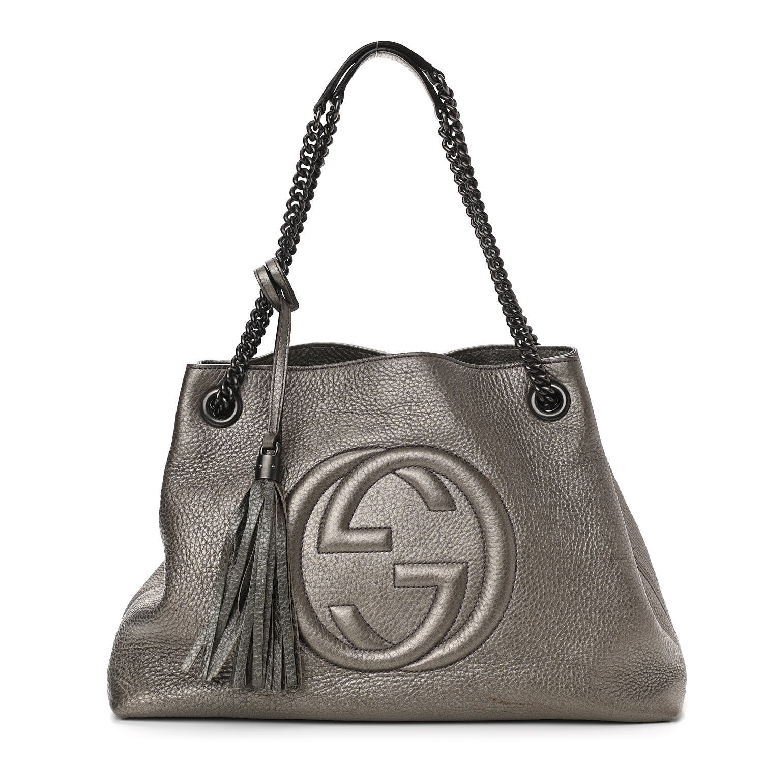 Gucci Metallic Pebbled Calfskin Medium Soho Chain Shoulder Bag Sasso 1 of 9