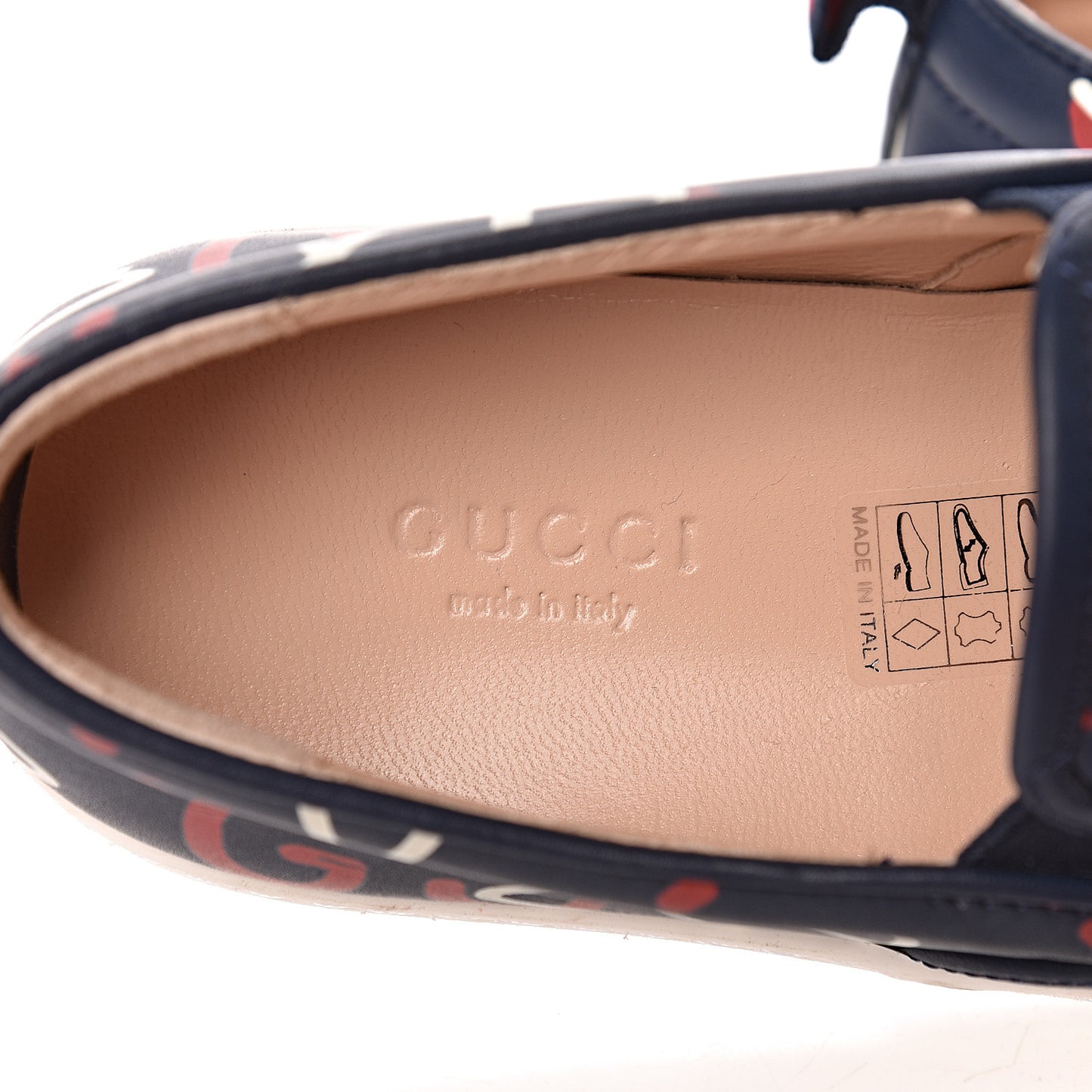 Calfskin GucciGhost Print Womens Slip On Sneakers 36.5 Blue Agata Hibiscus Red