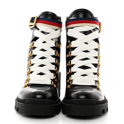 Gucci Calfskin Sylvie Web Womens Lace Up Combat Boots 36.5 Black 2 of 9