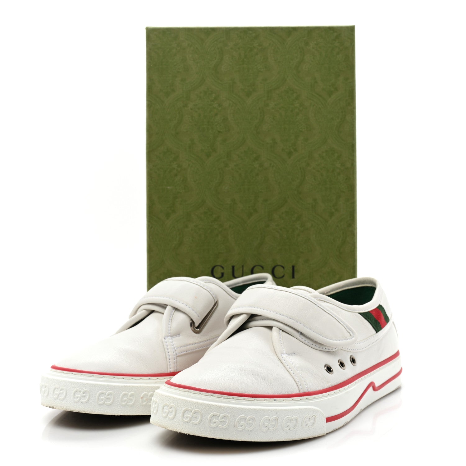 Gucci Glamour Glove Calfskin Web Womens 1977 Tennis Velcro Strap Sneakers 38 Great White 13 of 13