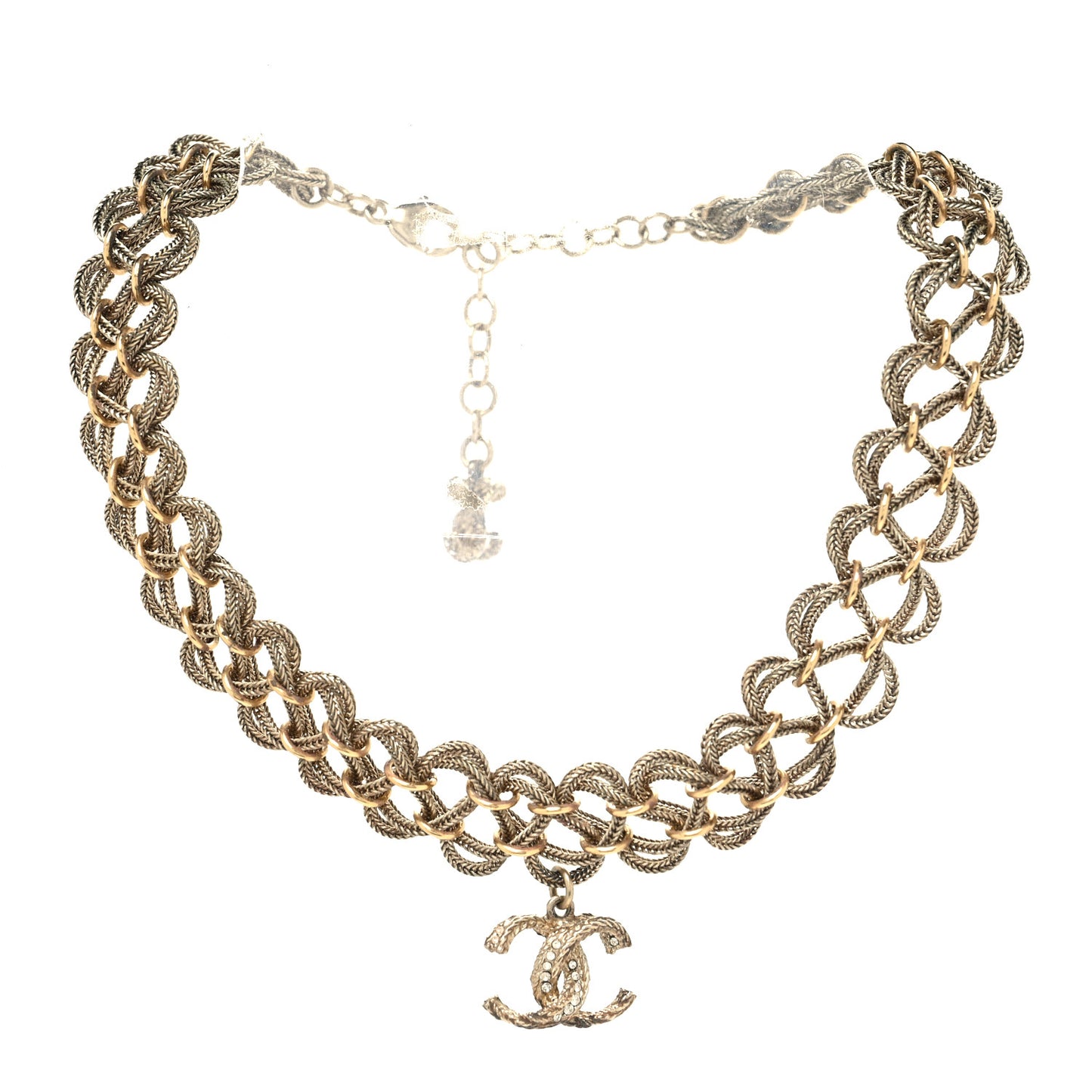 Twisted Chain Link Crystal CC Choker Necklace Gold