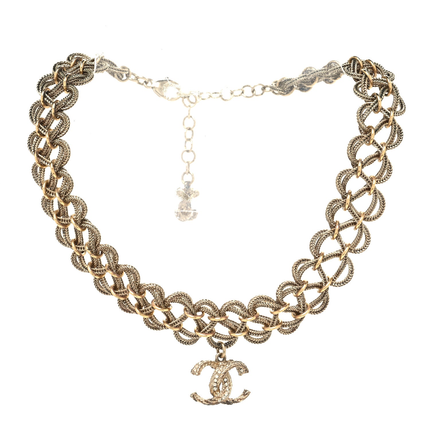 Chanel Twisted Chain Link Crystal CC Choker Necklace Gold 3 of 5