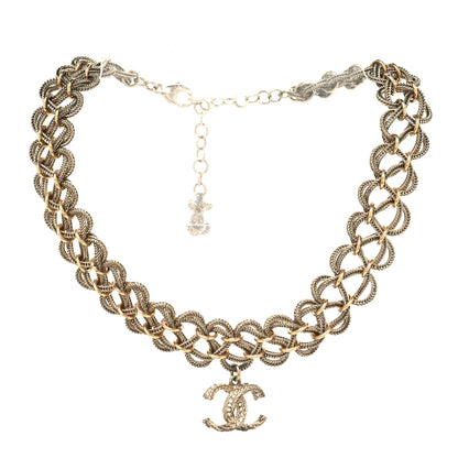 Chanel Twisted Chain Link Crystal CC Choker Necklace Gold 3 of 5