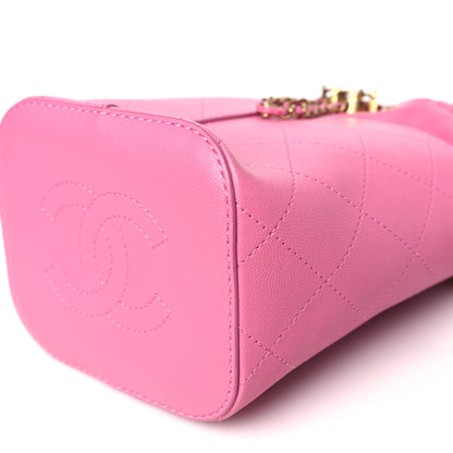 Chanel Calfskin Small CC Chain Bucket Drawstring Bag Pink 10 of 11